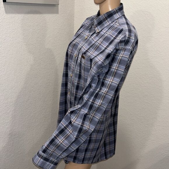 Carhartt blue plaid distressed button down shirt - Picture 2 of 5